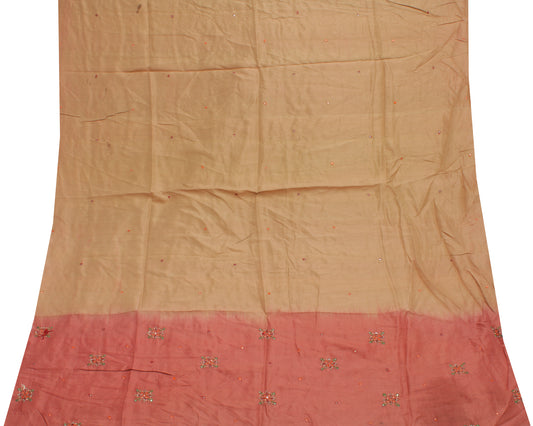 Sushila Vintage Brown Sari Remnant Scrap Pure Silk Hand Embroidered Craft Fabric