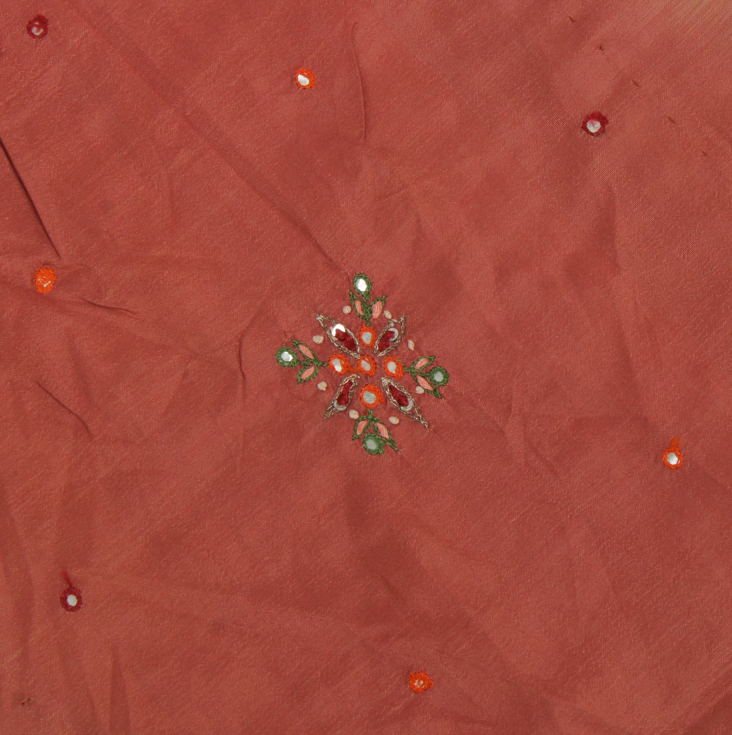 Sushila Vintage Brown Sari Remnant Scrap Pure Silk Hand Embroidered Craft Fabric