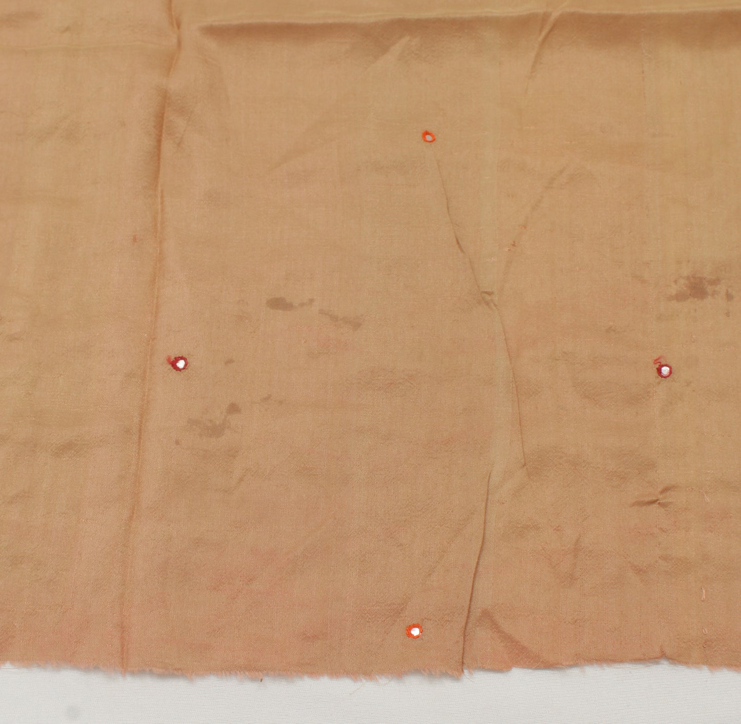 Sushila Vintage Brown Sari Remnant Scrap Pure Silk Hand Embroidered Craft Fabric