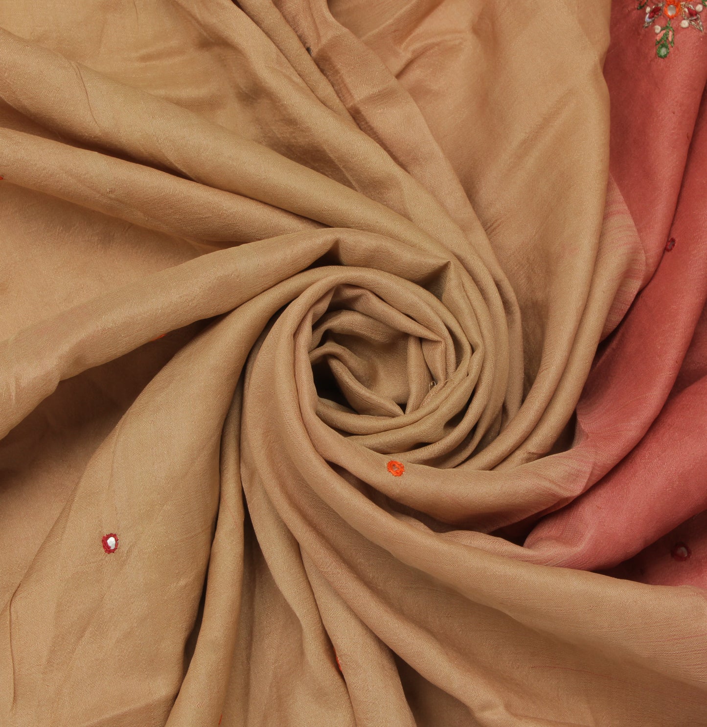 Sushila Vintage Brown Sari Remnant Scrap Pure Silk Hand Embroidered Craft Fabric