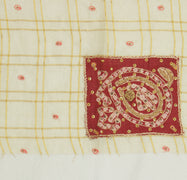 Sushila Vintage Cream Sari Remnant Scrap 100% Pure Silk Hand Beaded Craft Fabric