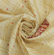 Sushila Vintage Cream Sari Remnant Scrap 100% Pure Silk Hand Beaded Craft Fabric