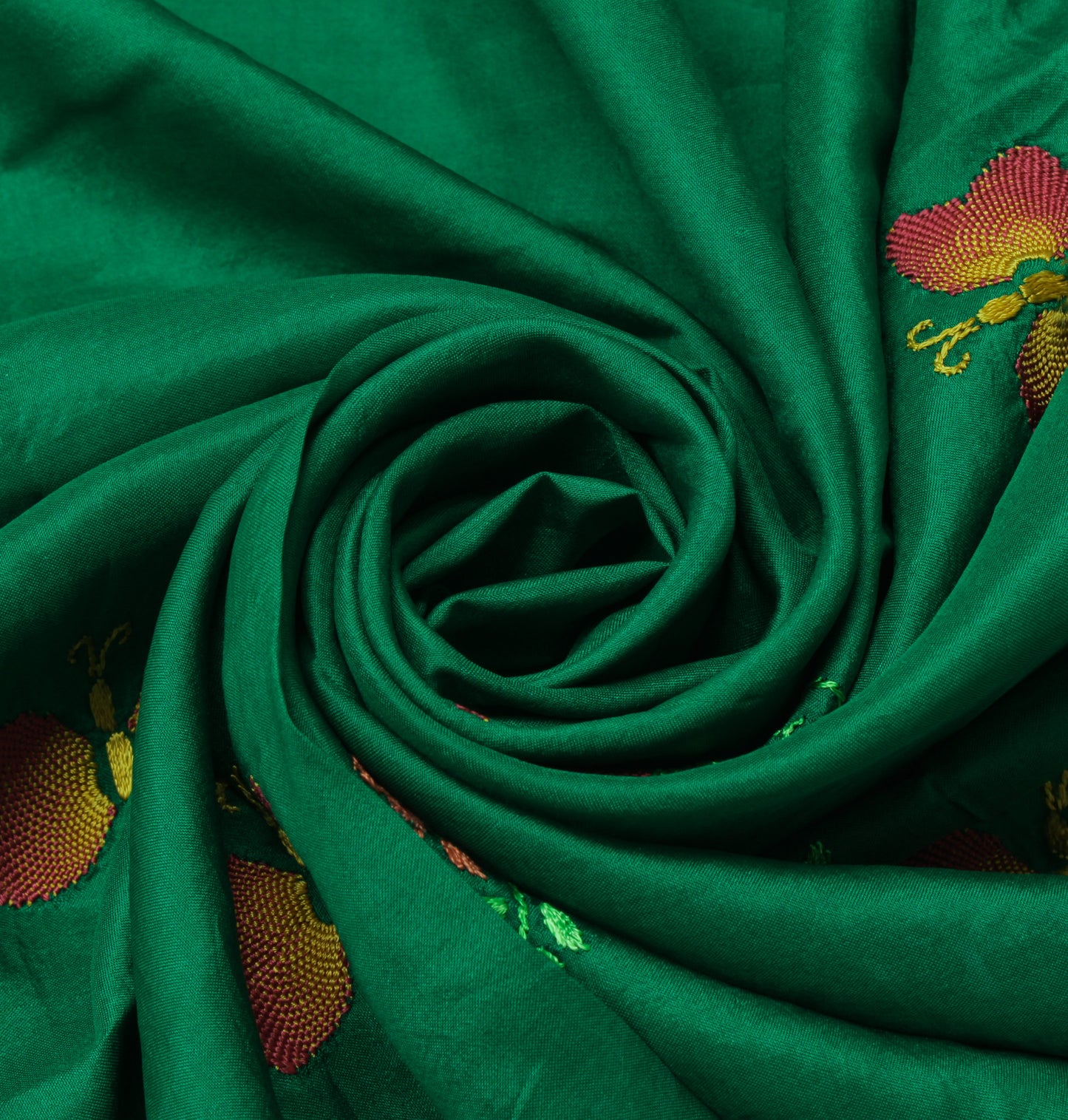 Sushila Vintage Green Sari Remnant Scrap 100% Pure Silk Embroidered Craft Fabric