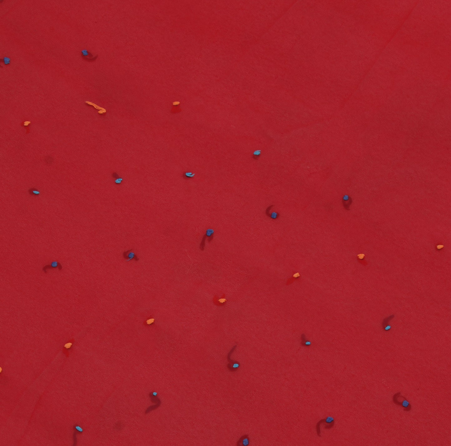 Sushila Vintage Red Sari Remnant Scrap Blend Georgette Embroidered Craft Fabric