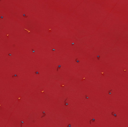 Sushila Vintage Red Sari Remnant Scrap Blend Georgette Embroidered Craft Fabric