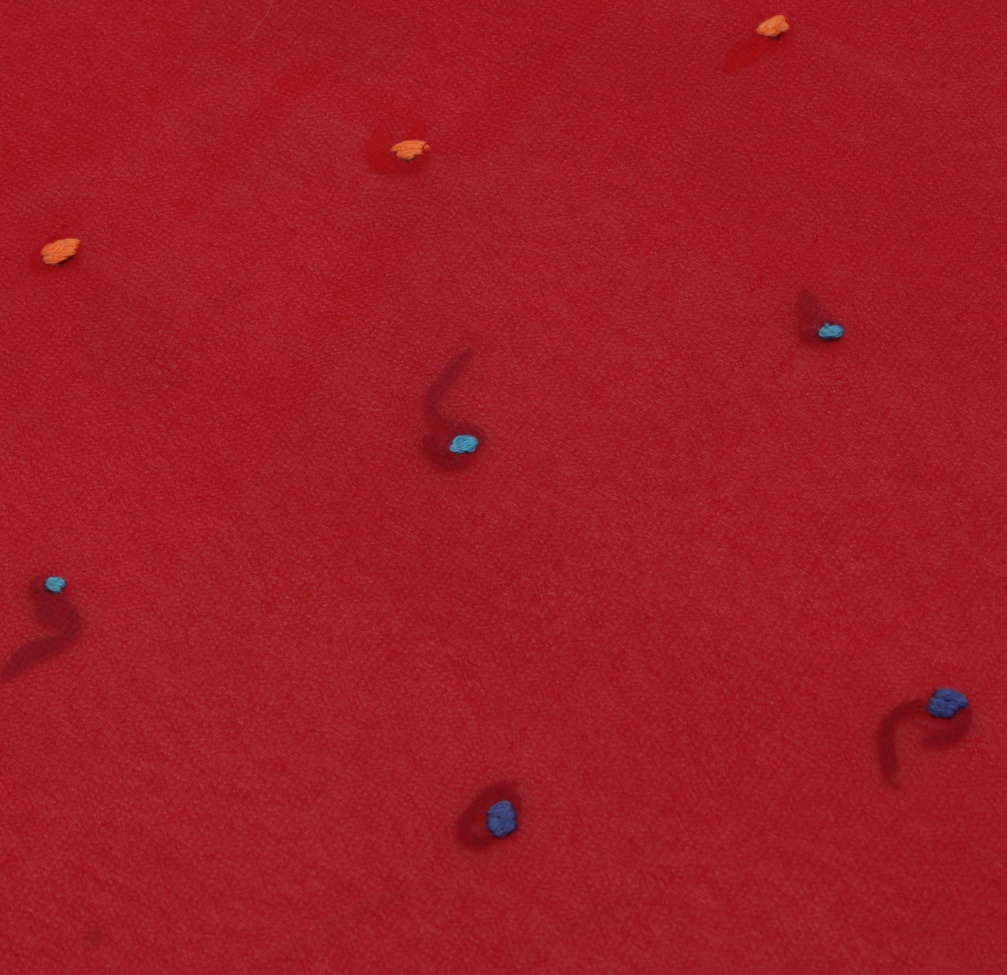 Sushila Vintage Red Sari Remnant Scrap Blend Georgette Embroidered Craft Fabric