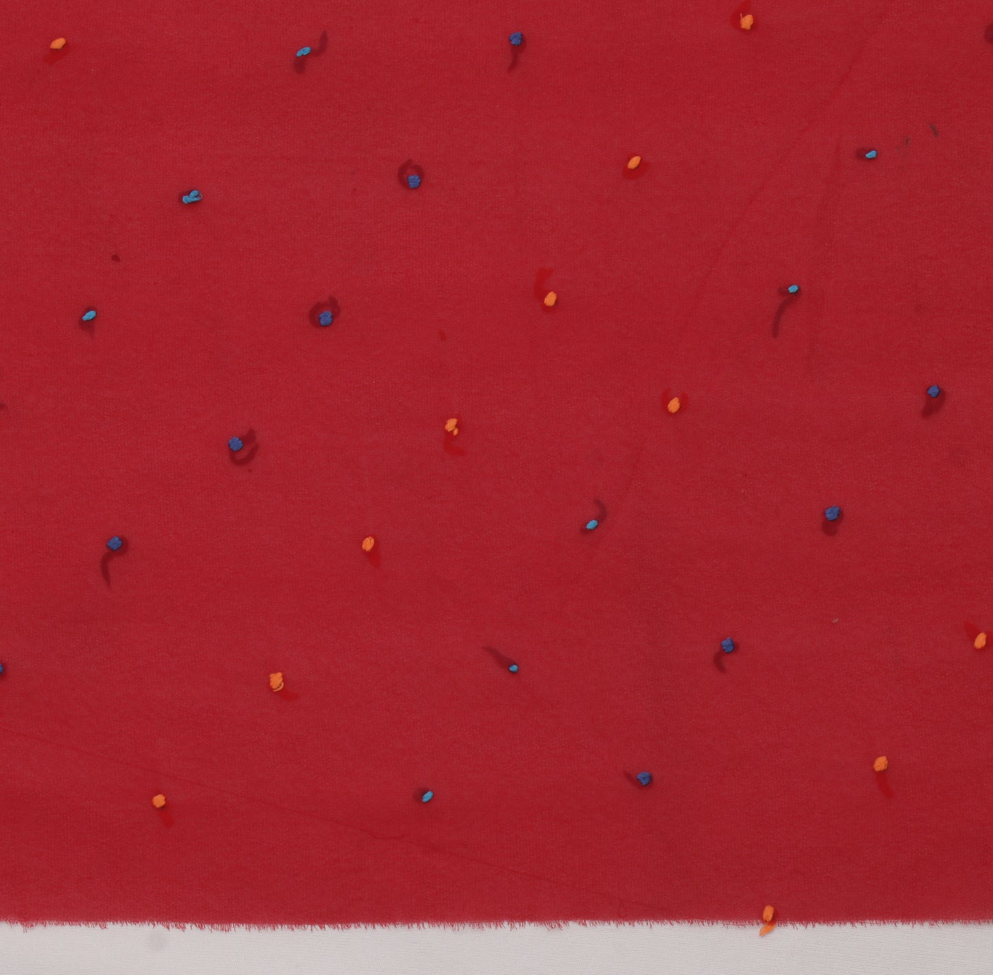 Sushila Vintage Red Sari Remnant Scrap Blend Georgette Embroidered Craft Fabric