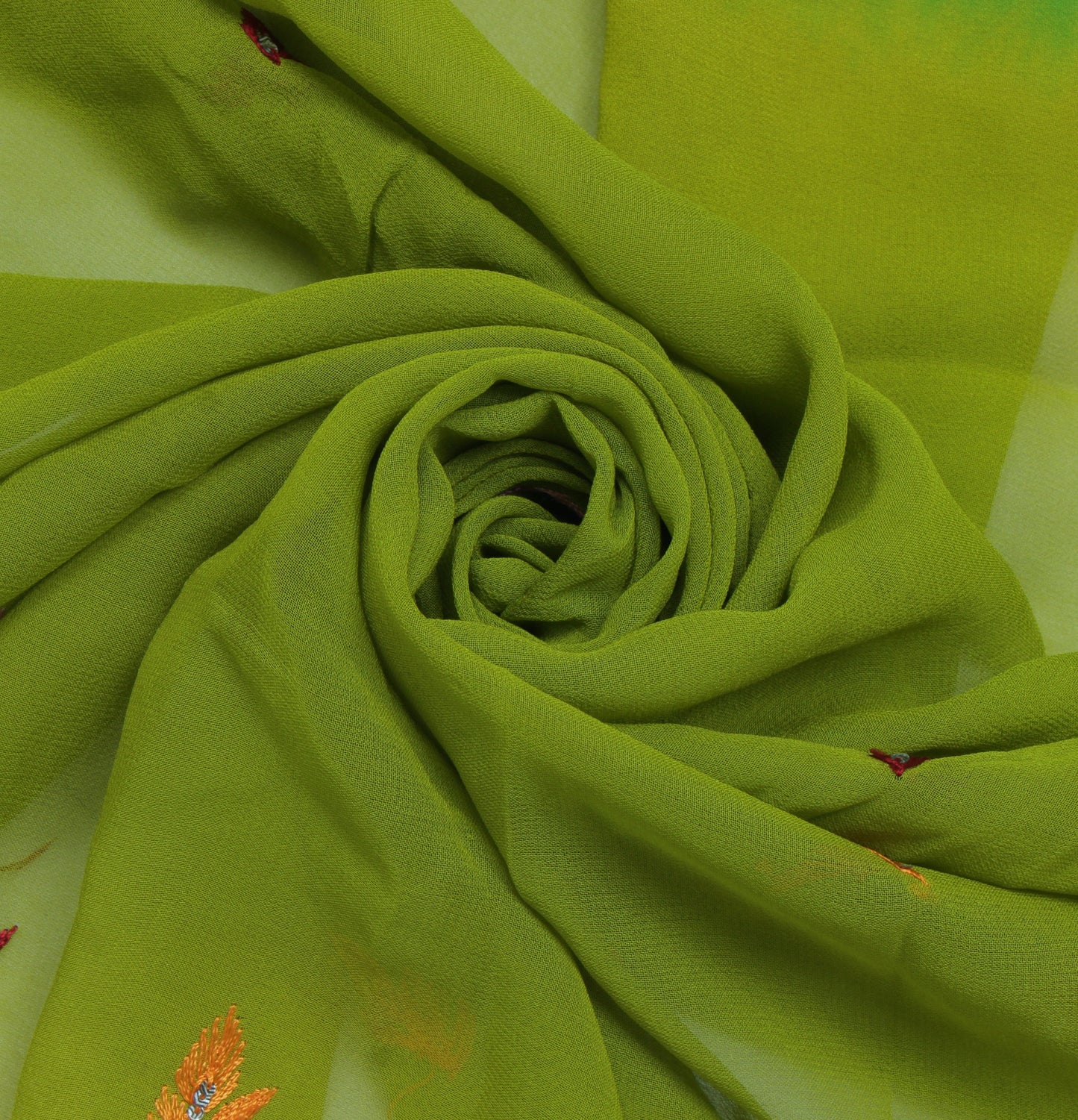 Sushila Vintage Green Sari Remnant Scrap Pure Georgette Embroidered Craft Fabric