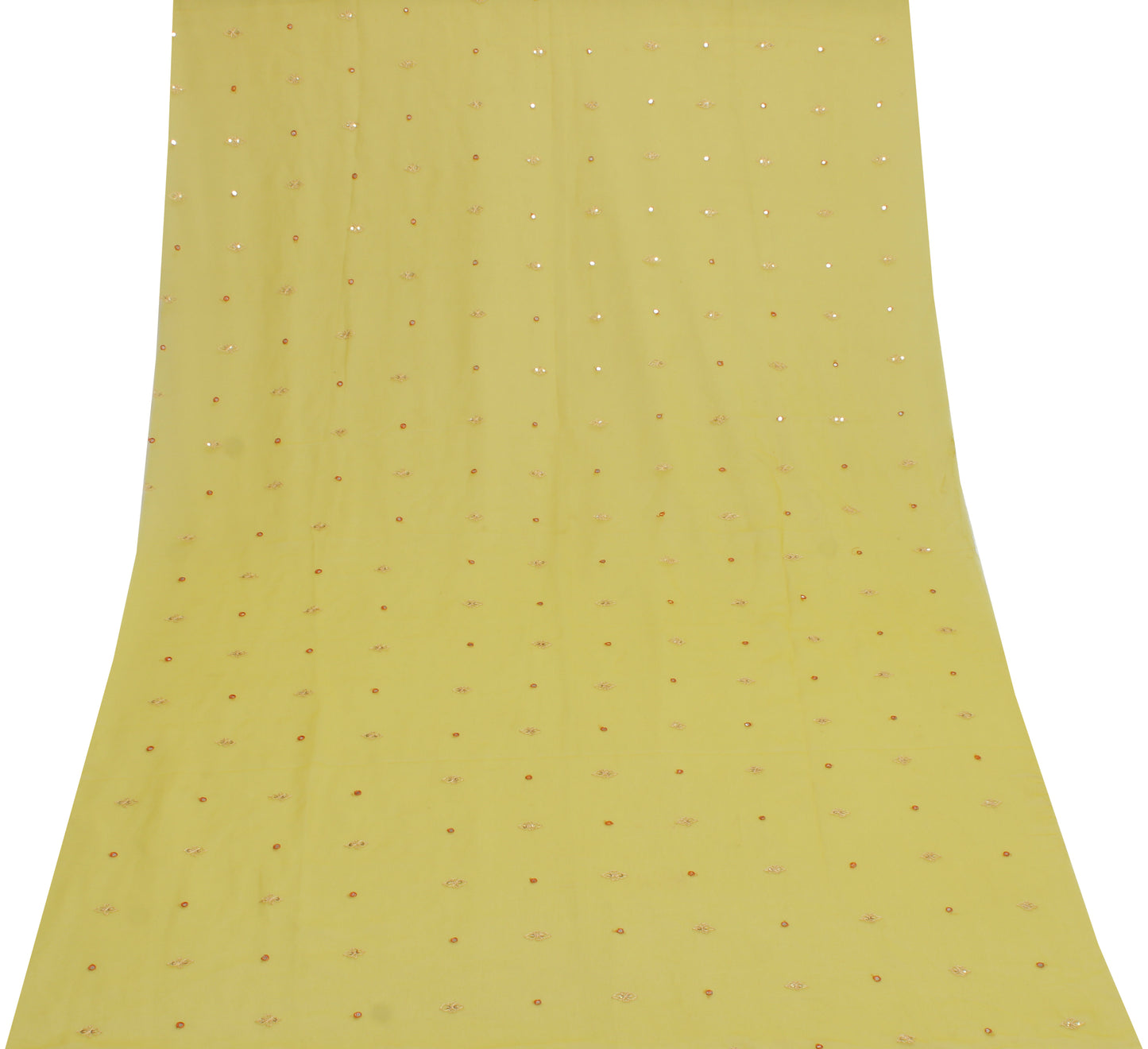 Sushila Vintage Green Sari Remnant Scrap Blend Georgette Embroidered Fabric