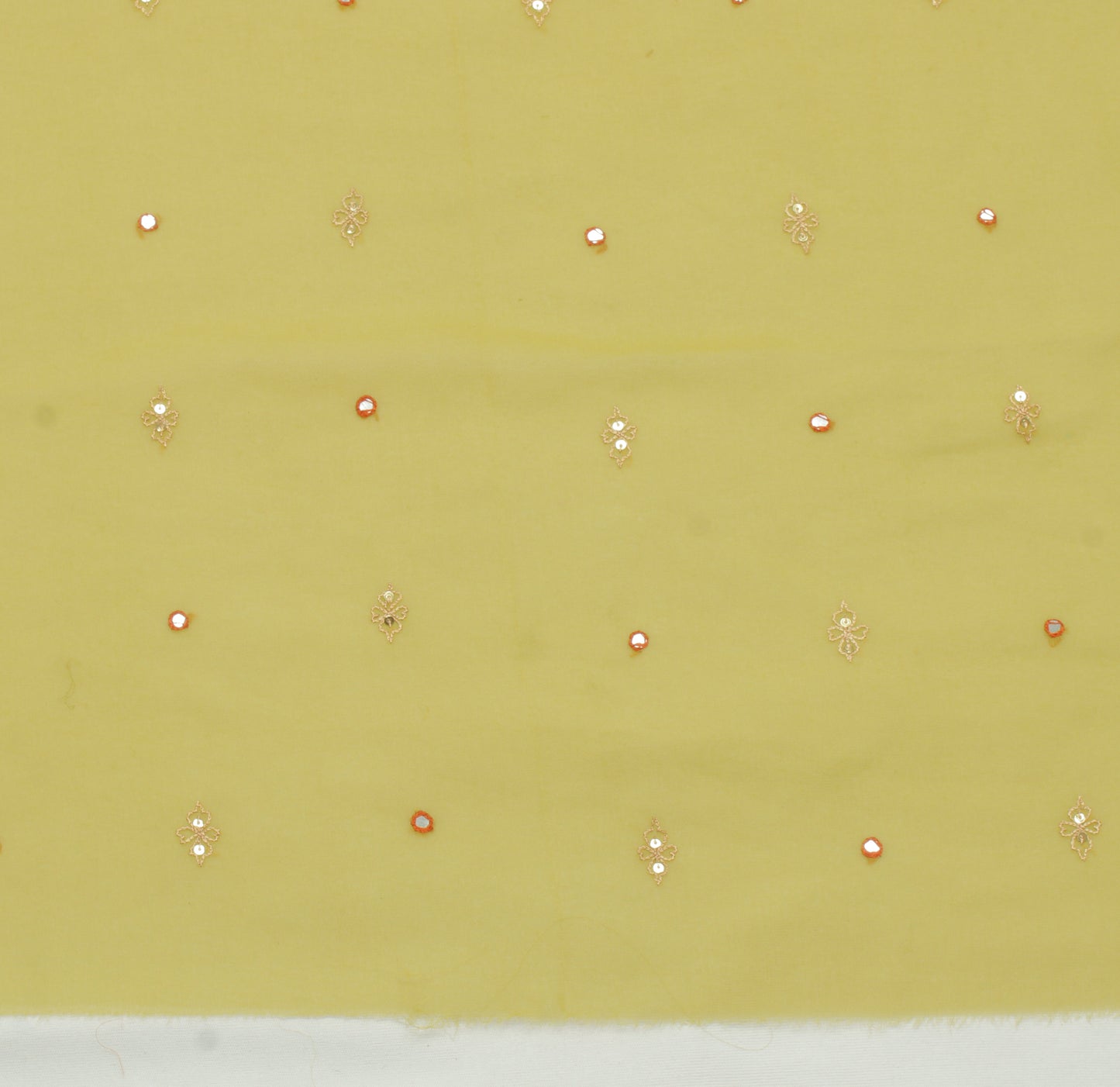 Sushila Vintage Green Sari Remnant Scrap Blend Georgette Embroidered Fabric