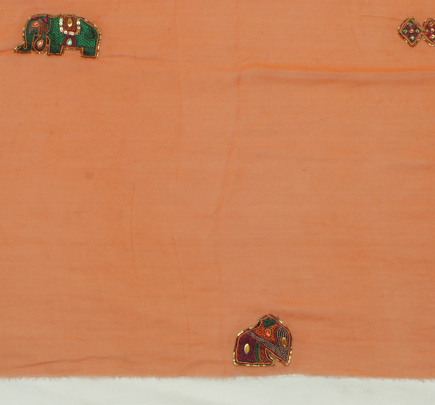 Sushila Vintage Rust Sari Remnant Scrap Pure Georgette Embroidered Craft Fabric