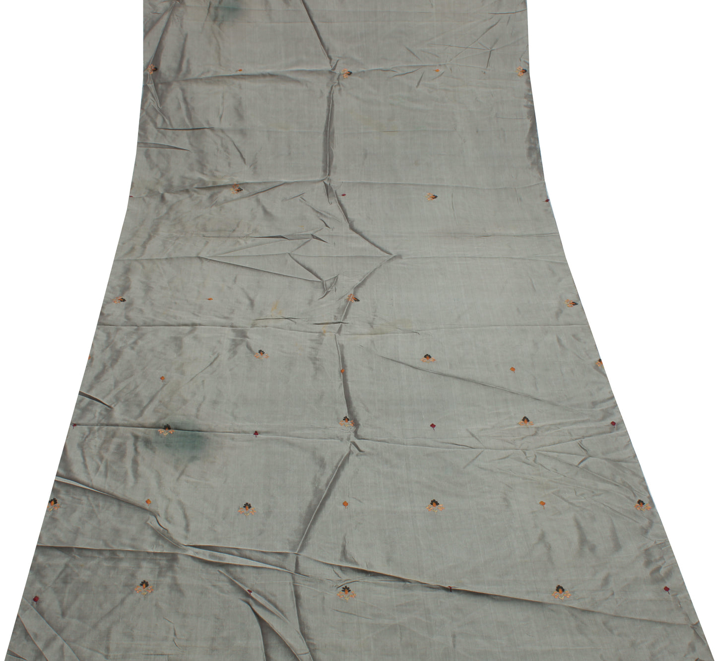 Sushila Vintage Gray Sari Remnant Scrap Pure Silk Hand Embroidered Craft Fabric