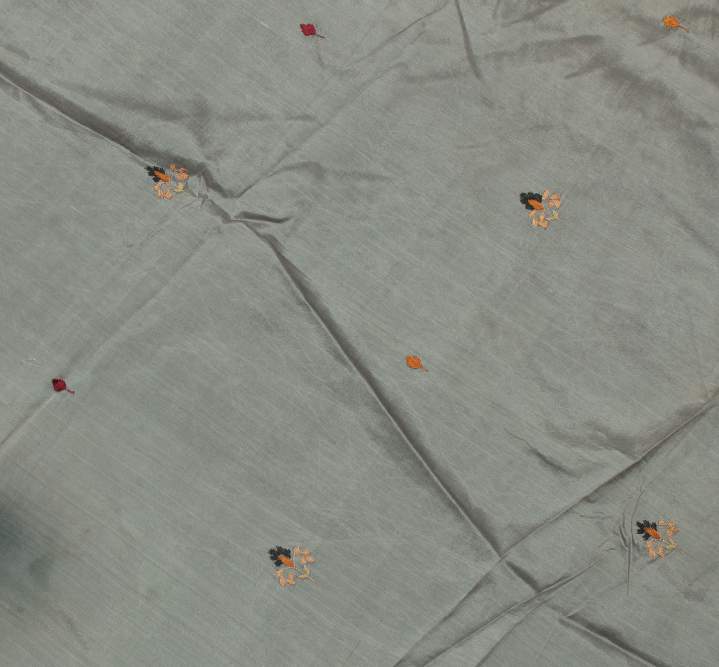 Sushila Vintage Gray Sari Remnant Scrap Pure Silk Hand Embroidered Craft Fabric