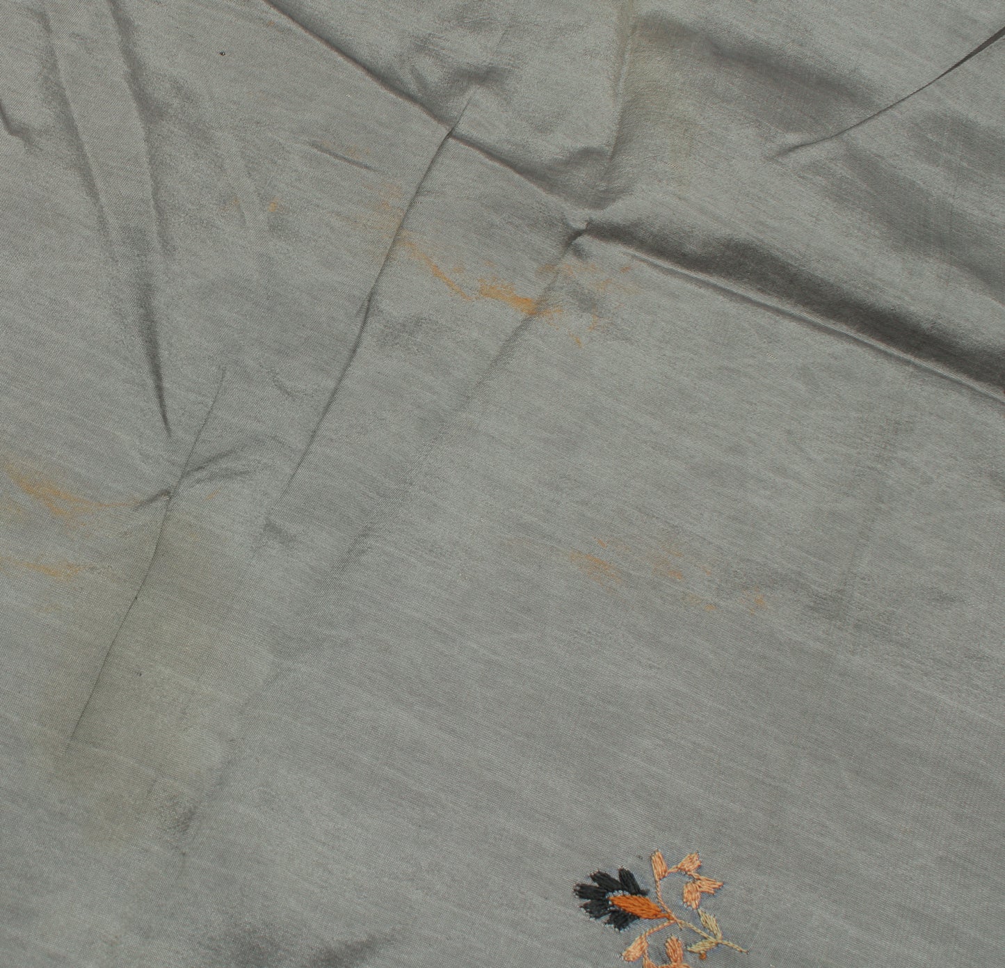 Sushila Vintage Gray Sari Remnant Scrap Pure Silk Hand Embroidered Craft Fabric