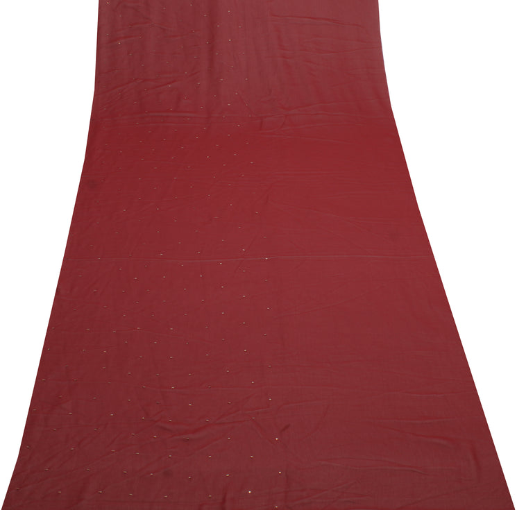 Sushila Vintage Maroon Sari Remnant Scrap Blend Georgette Silk Craft Fabric