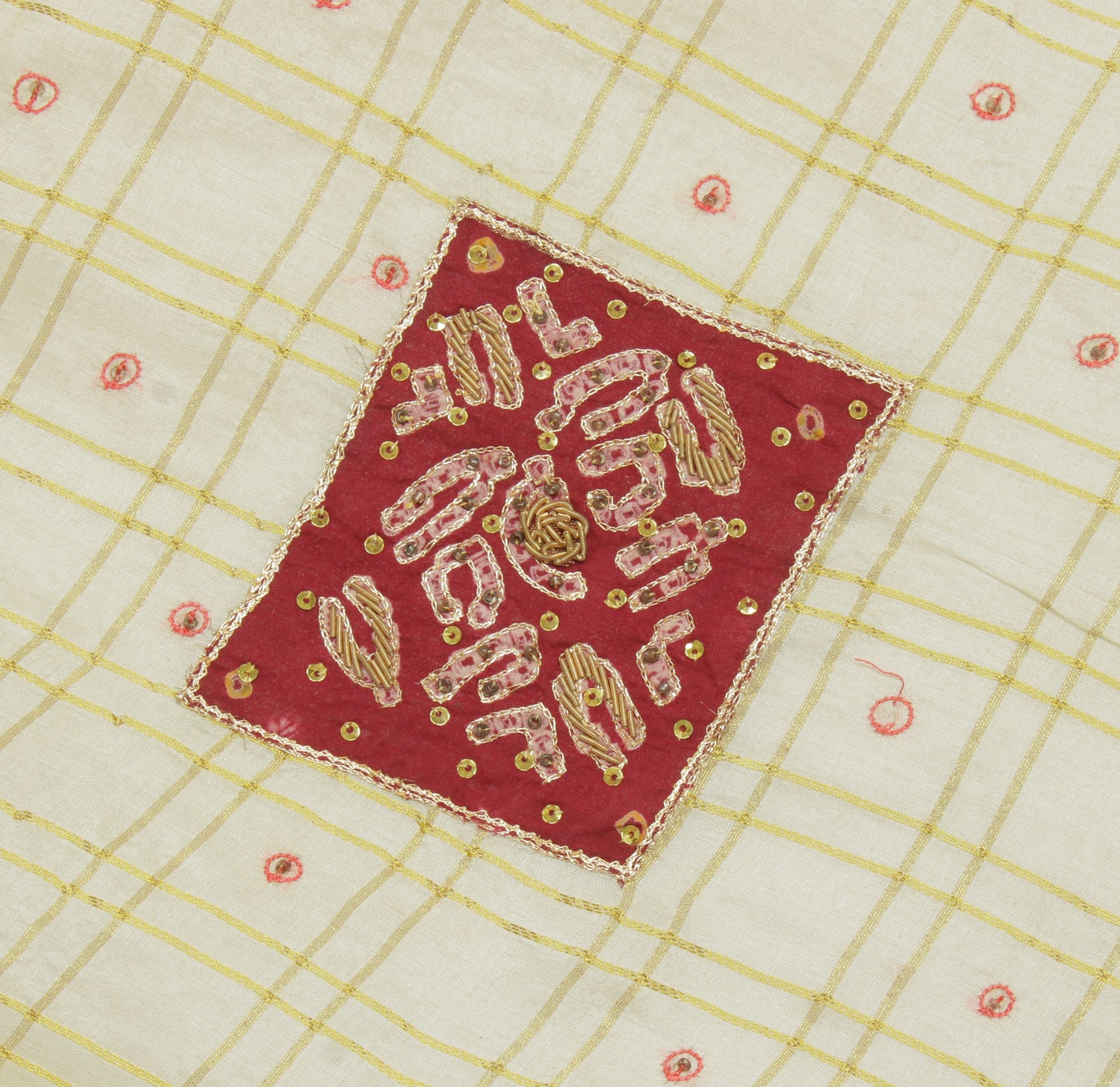 Sushila Vintage Cream Sari Remnant Scrap 100% Pure Silk Woven Craft Fabric