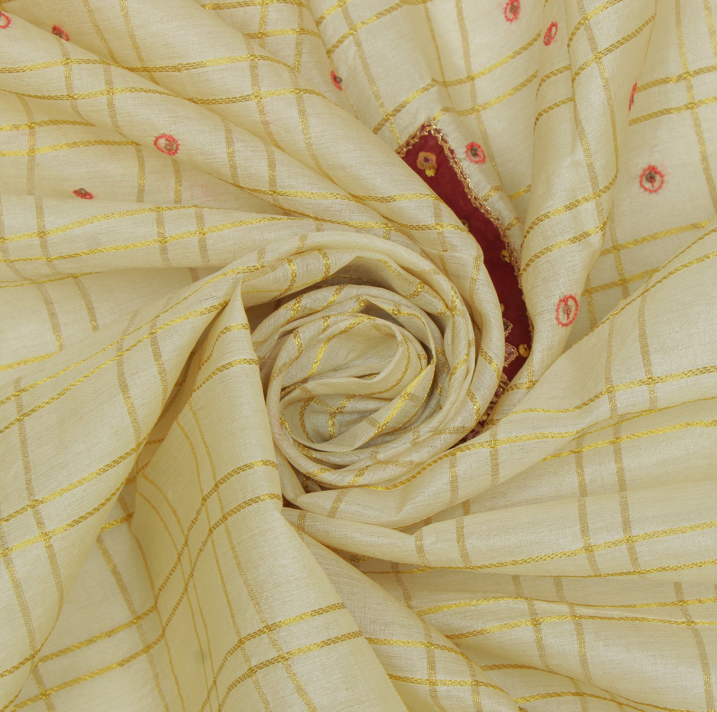 Sushila Vintage Cream Sari Remnant Scrap 100% Pure Silk Woven Craft Fabric