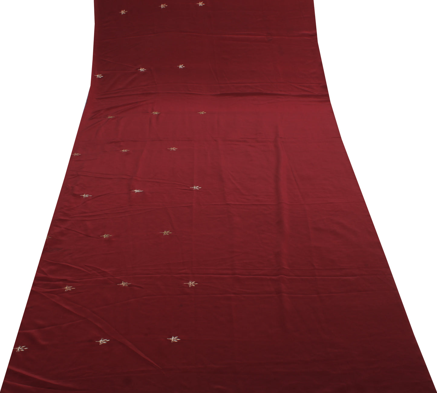 Sushila Vintage Maroon Sari Remnant Scrap Blend Crepe Embroidered Craft Fabric