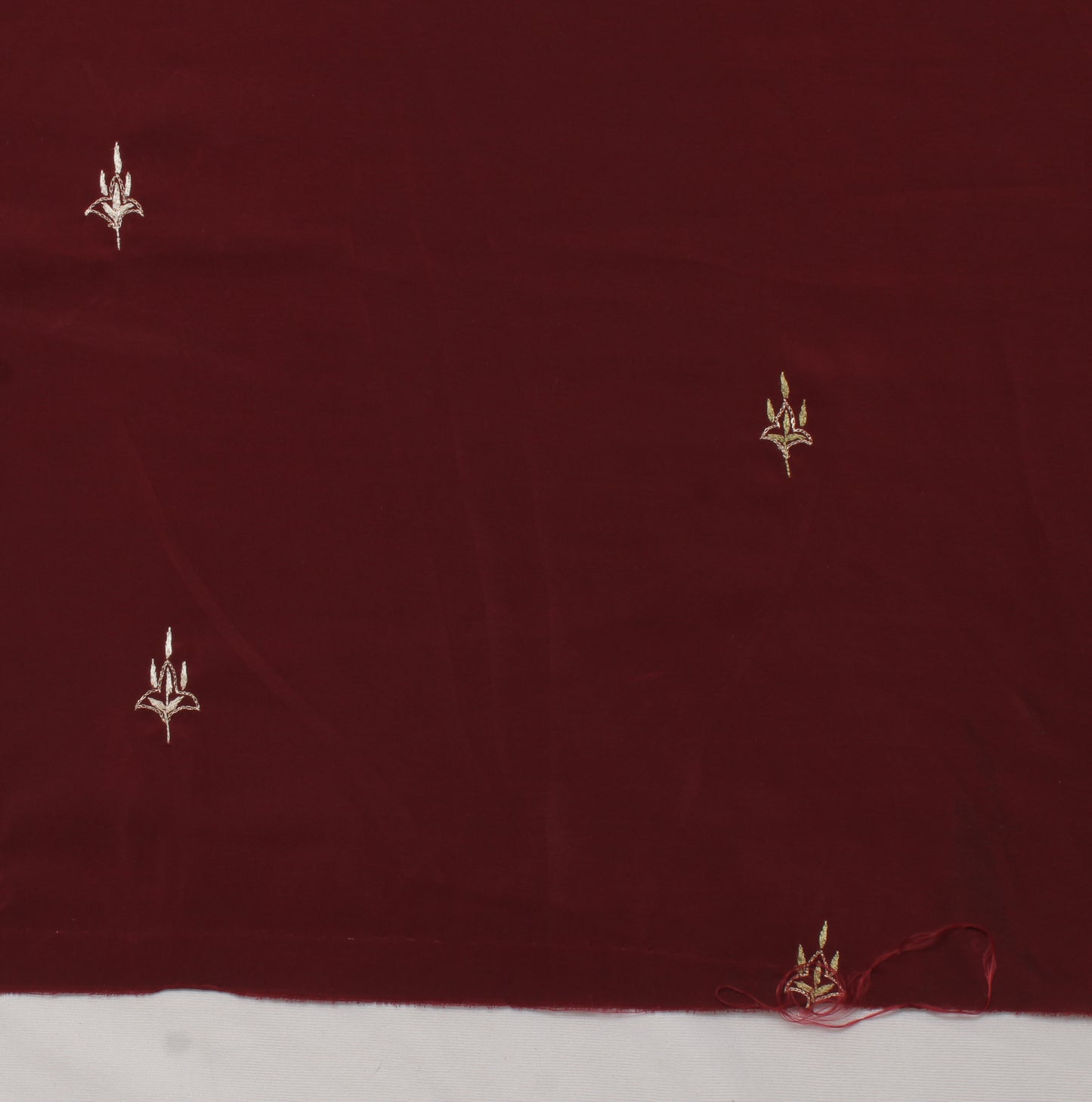 Sushila Vintage Maroon Sari Remnant Scrap Blend Crepe Embroidered Craft Fabric