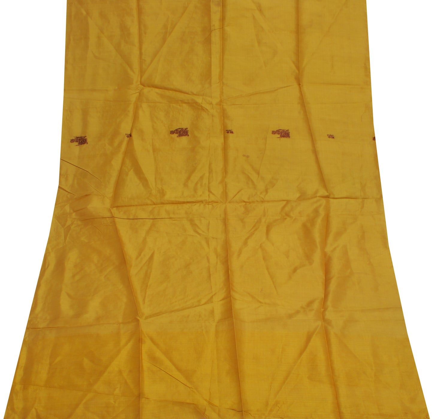 Sushila Vintage Green Sari Remnant Scrap Pure Silk Baluchari Woven Craft Fabric