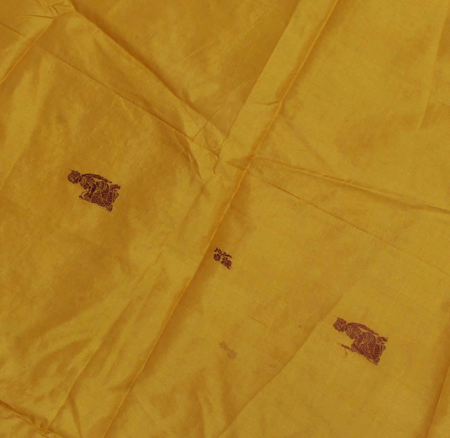 Sushila Vintage Green Sari Remnant Scrap Pure Silk Baluchari Woven Craft Fabric