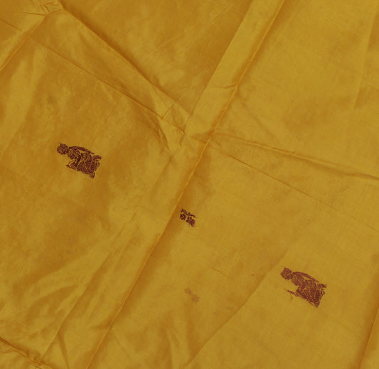 Sushila Vintage Green Sari Remnant Scrap Pure Silk Baluchari Woven Craft Fabric