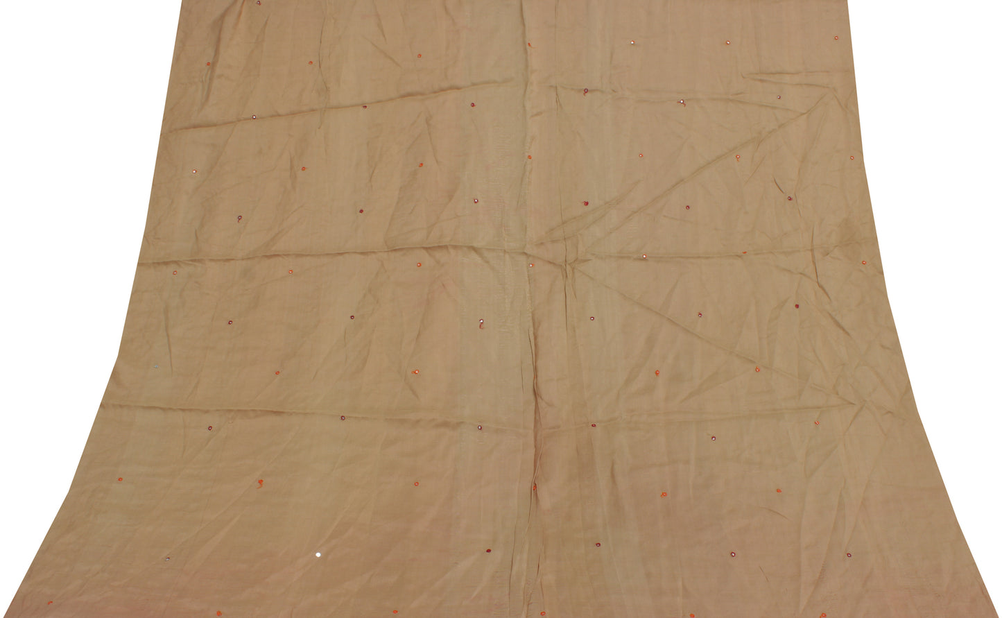 Sushila Vintage Brown Sari Remnant Scrap Pure Crepe Embroidered Craft Fabric