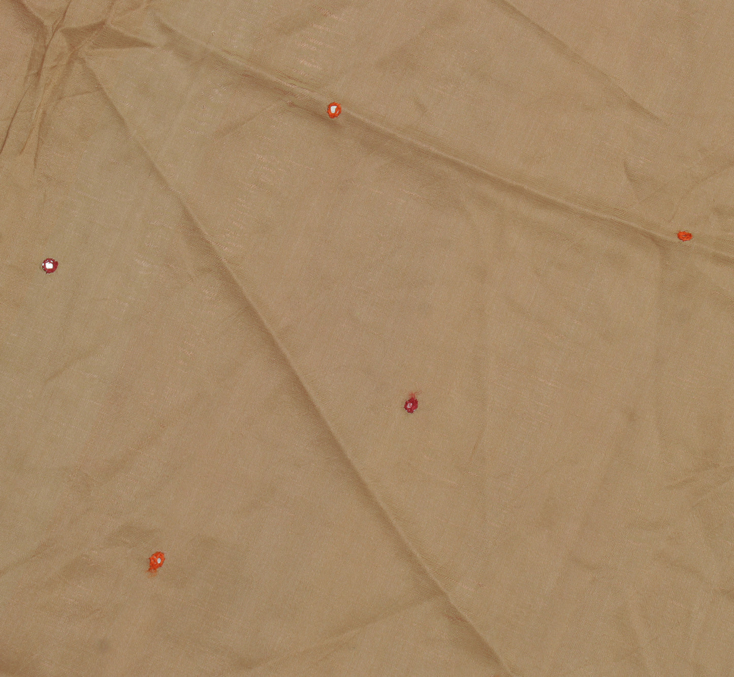 Sushila Vintage Brown Sari Remnant Scrap Pure Crepe Embroidered Craft Fabric