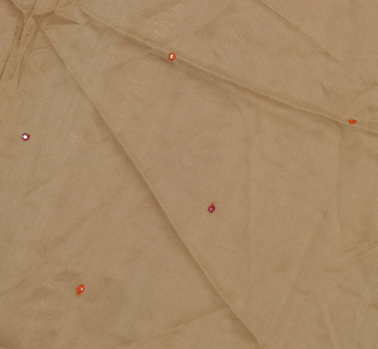 Sushila Vintage Brown Sari Remnant Scrap Pure Crepe Embroidered Craft Fabric