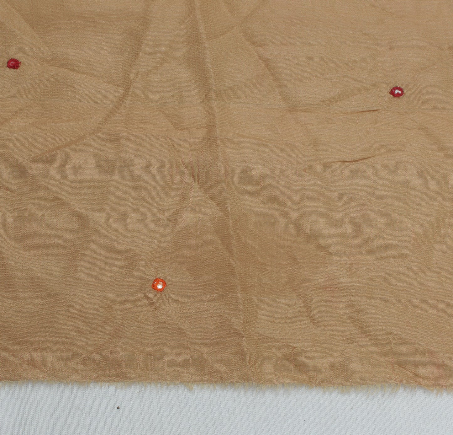 Sushila Vintage Brown Sari Remnant Scrap Pure Crepe Embroidered Craft Fabric