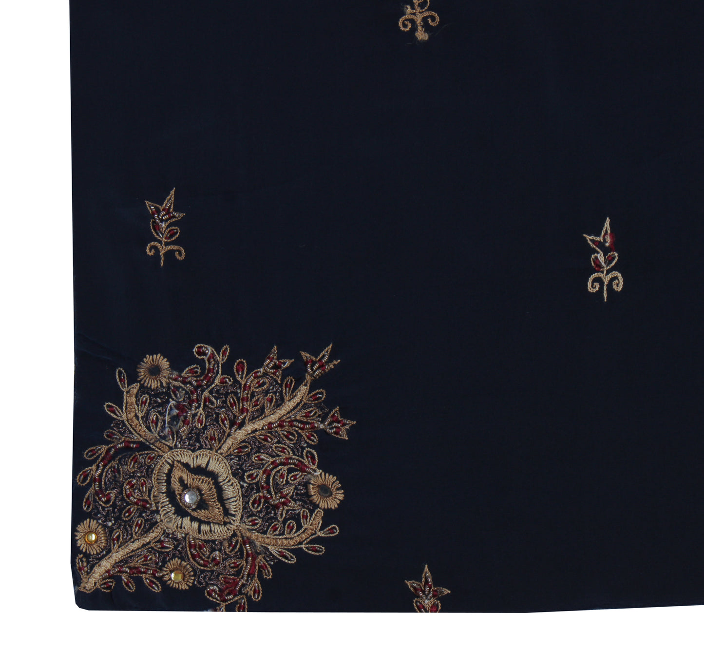 Sushila Vintage Blue Sari Remnant Scrap Blend Crepe Embroidered Craft Fabric