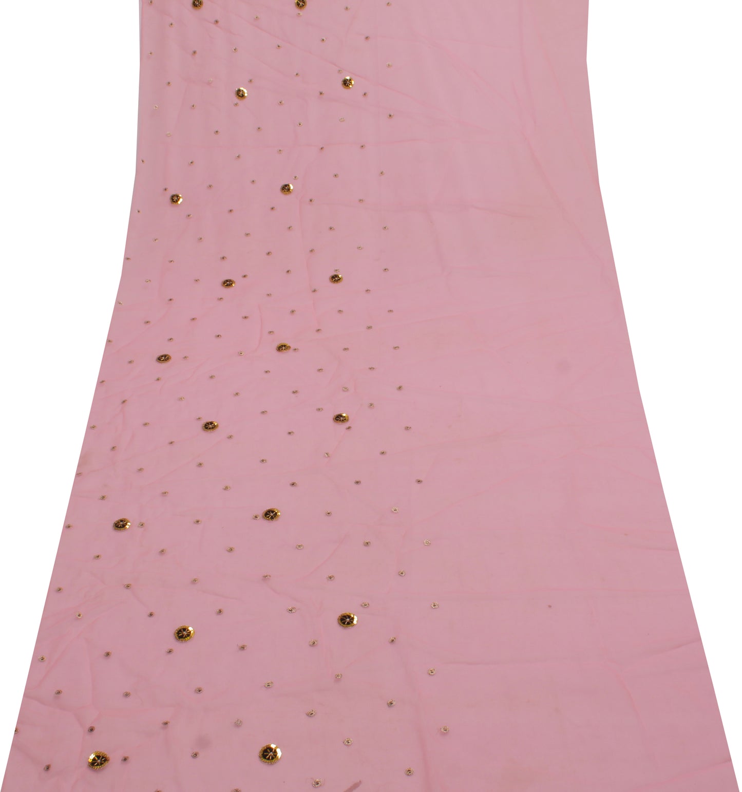 Sushila Vintage Pink Sari Remnant Scrap Blend Georgette Embroidered Craft Fabric