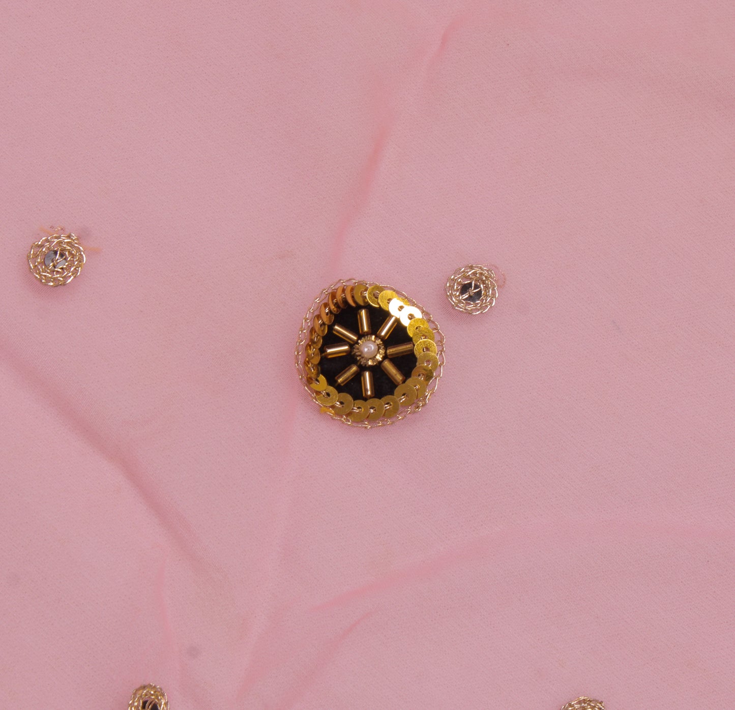 Sushila Vintage Pink Sari Remnant Scrap Blend Georgette Embroidered Craft Fabric