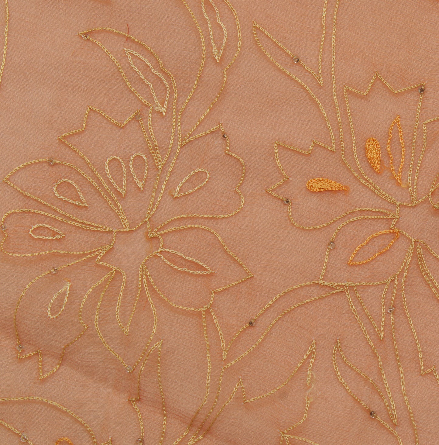 Sushila Vintage Brown Sari Remnant Scrap Pure Chiffon Embroidered Craft Fabric