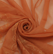 Sushila Vintage Brown Sari Remnant Scrap Pure Chiffon Embroidered Craft Fabric