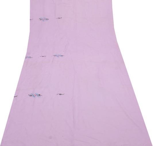 Sushila Vintage Pink Sari Remnant Scrap Blend Georgette Embroidered Craft Fabric