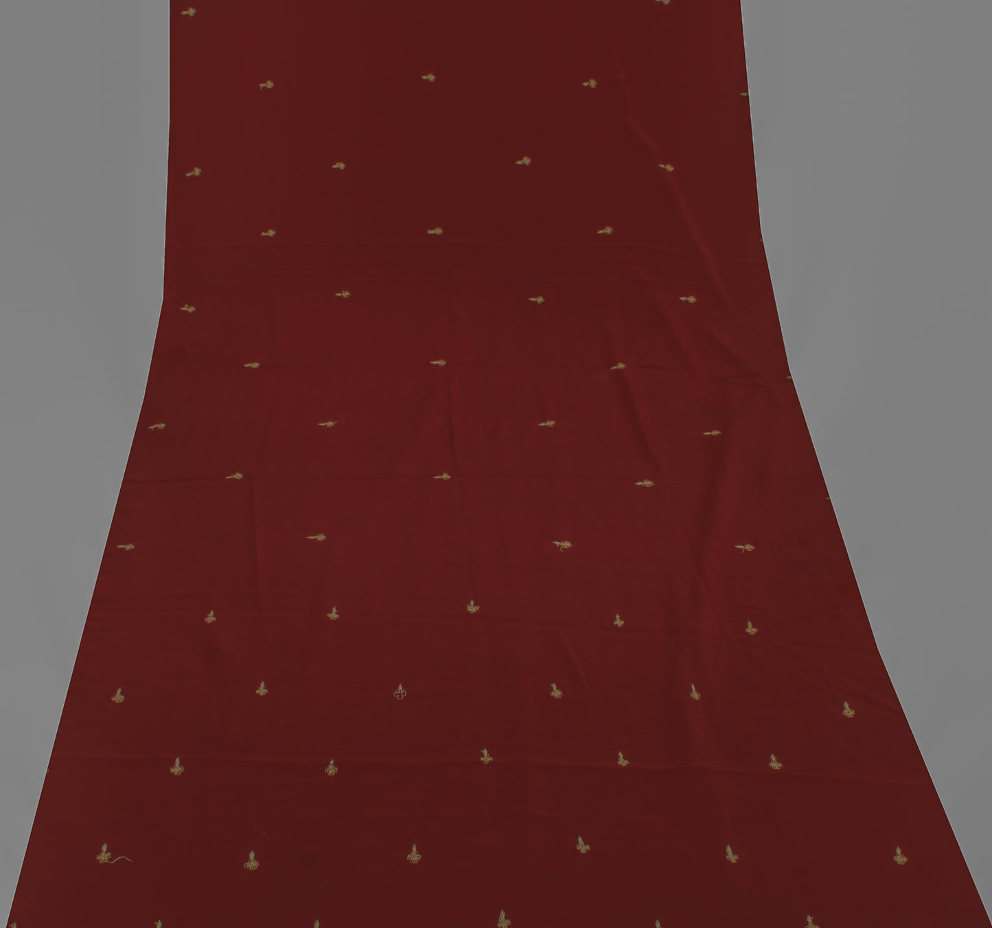 Sushila Vintage Maroon Sari Remnant Scrap Blend Crepe Embroidered Craft Fabric
