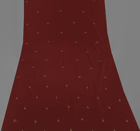 Sushila Vintage Maroon Sari Remnant Scrap Blend Crepe Embroidered Craft Fabric