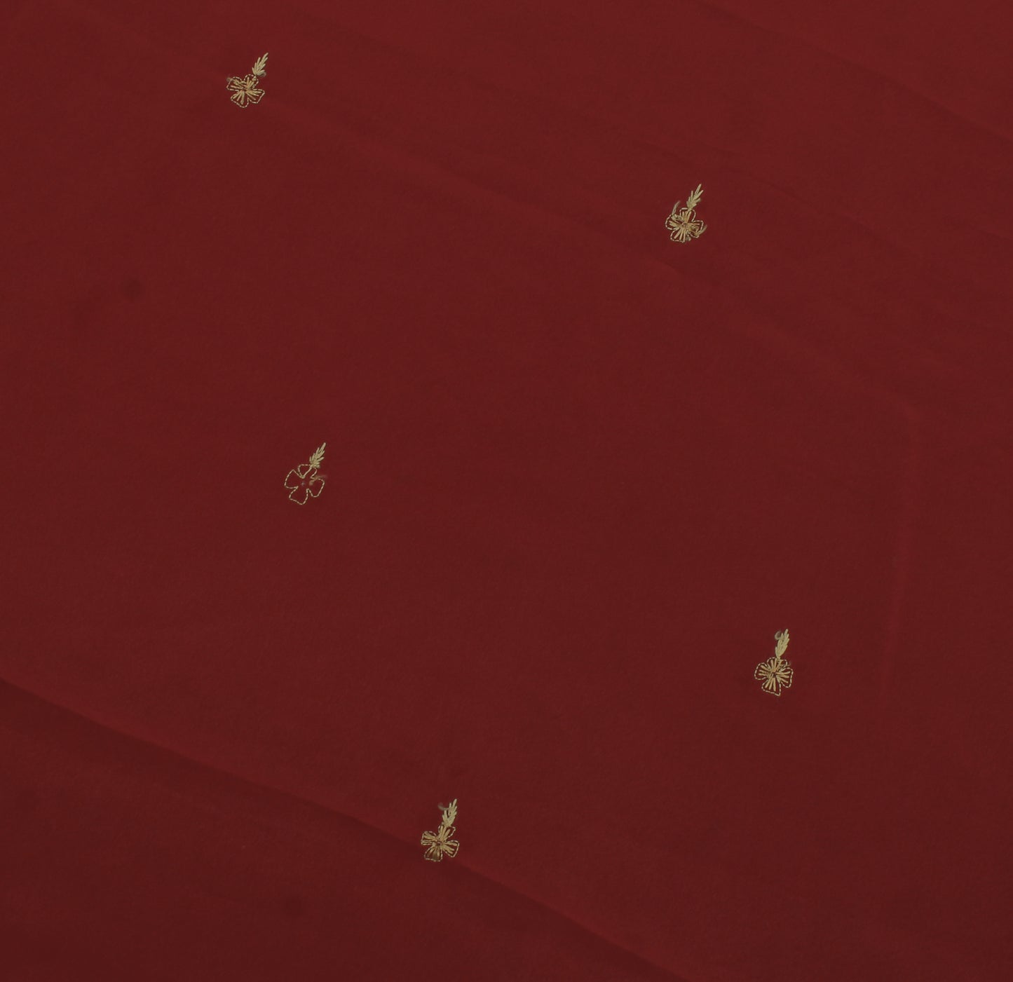 Sushila Vintage Maroon Sari Remnant Scrap Blend Crepe Embroidered Craft Fabric