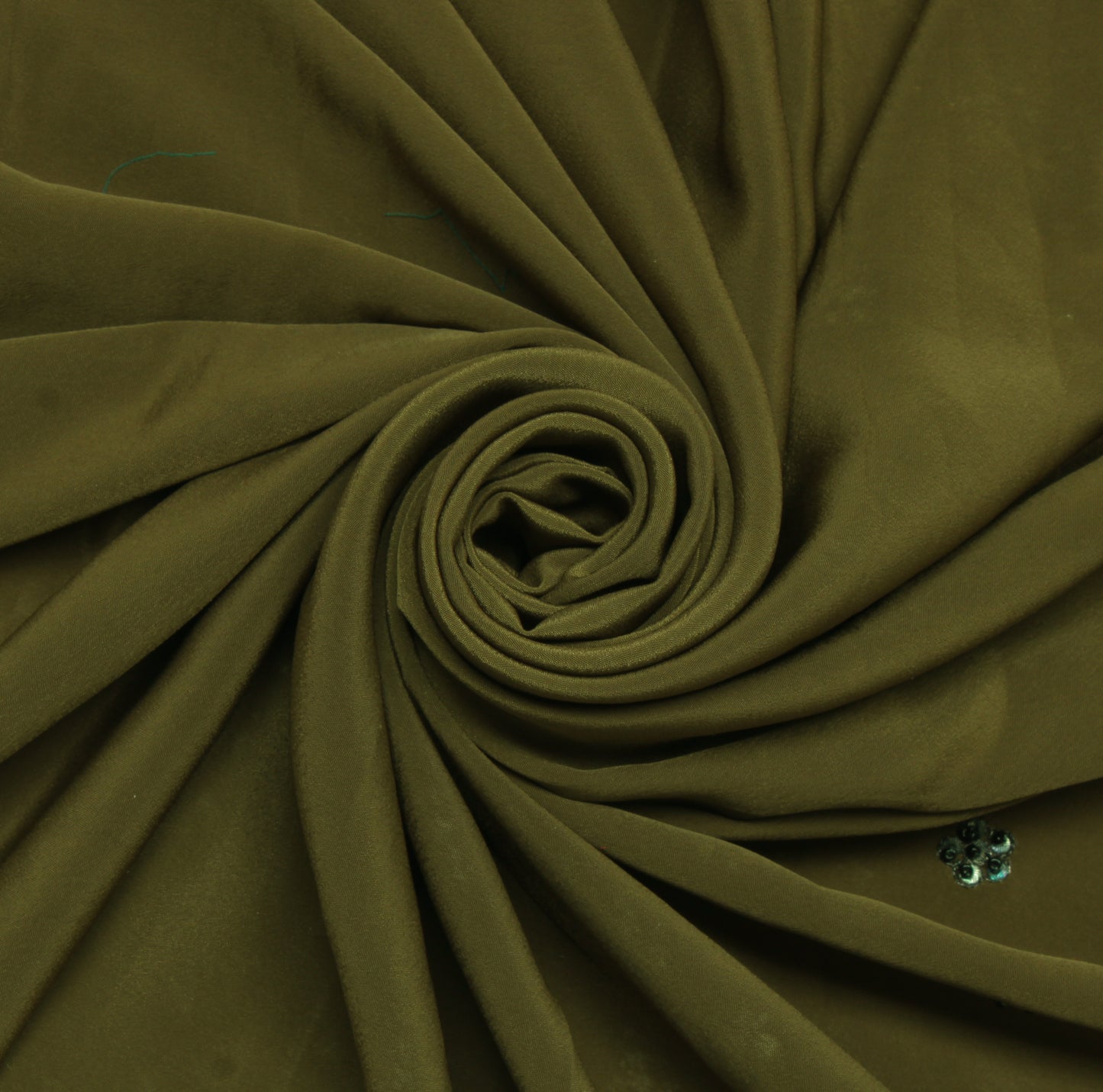 Sushila Vintage Green Sari Remnant Scrap Blend Crepe Hand Beaded Craft Fabric