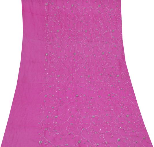 Sushila Vintage Pink Sari Remnant Scrap Pure Georgette Embroidered Craft Fabric