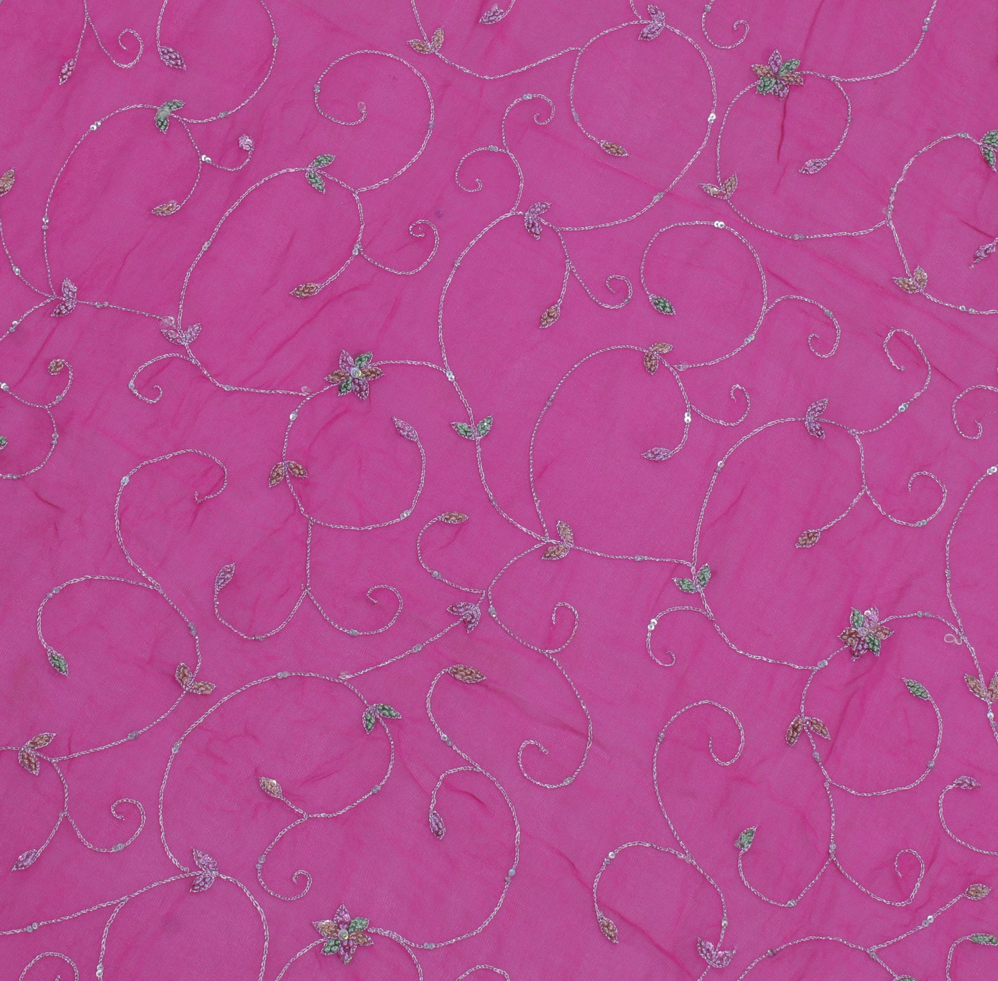 Sushila Vintage Pink Sari Remnant Scrap Pure Georgette Embroidered Craft Fabric