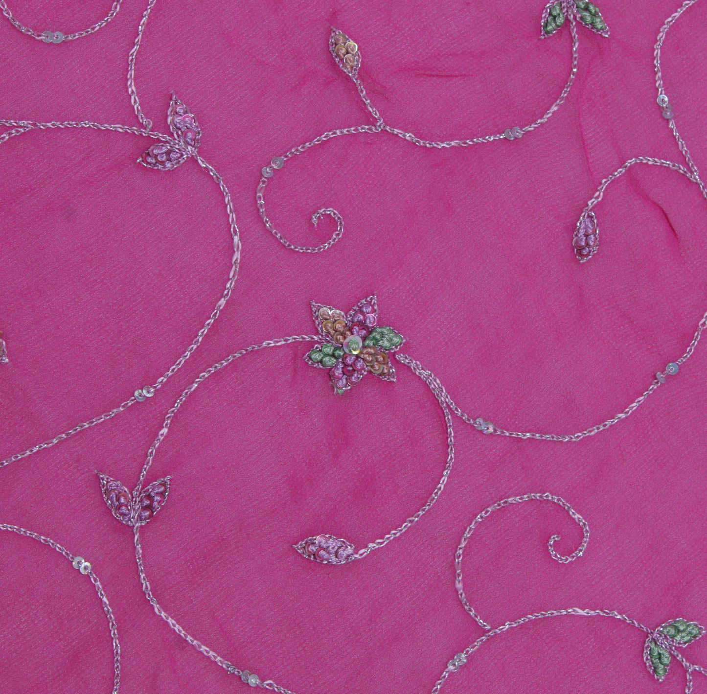 Sushila Vintage Pink Sari Remnant Scrap Pure Georgette Embroidered Craft Fabric