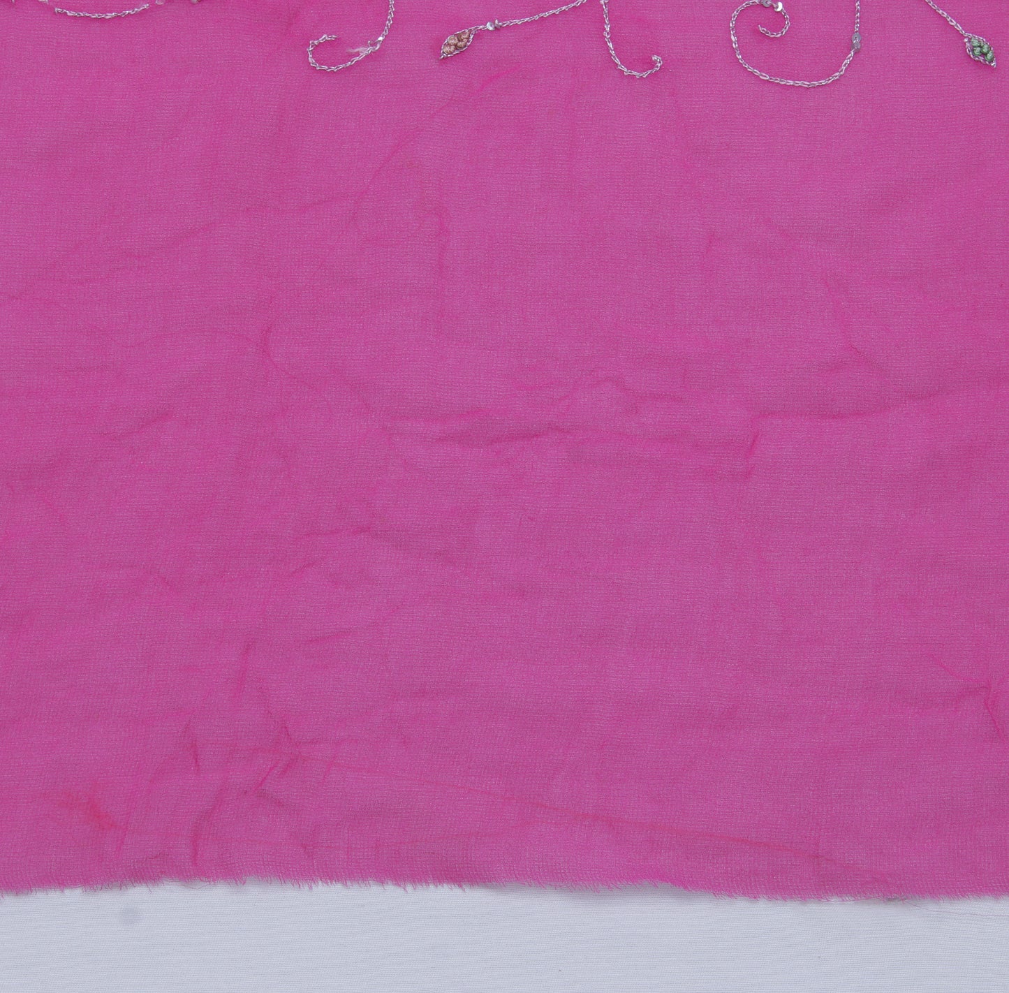 Sushila Vintage Pink Sari Remnant Scrap Pure Georgette Embroidered Craft Fabric