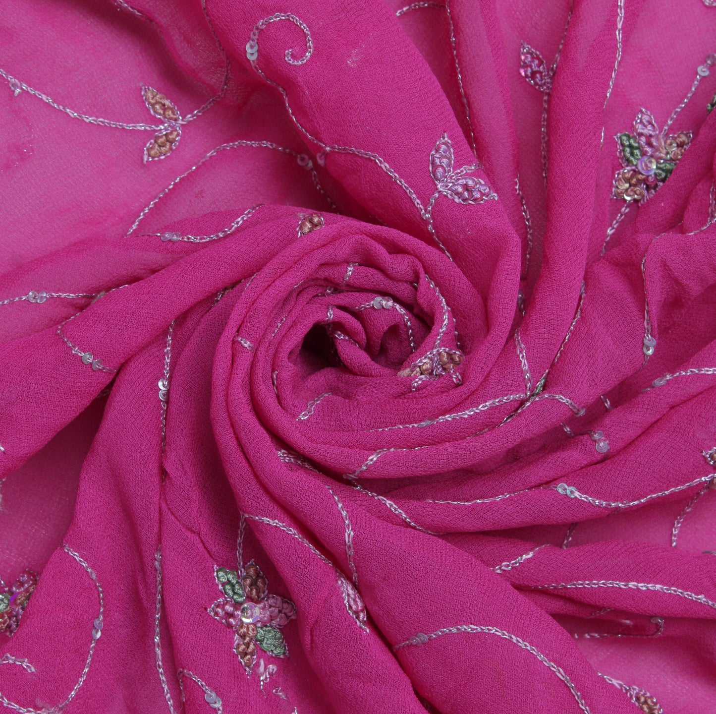 Sushila Vintage Pink Sari Remnant Scrap Pure Georgette Embroidered Craft Fabric