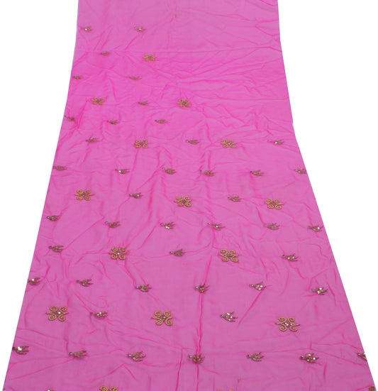 Sushila Vintage Pink Sari Remnant Scrap Blend Georgette Embroidered Craft Fabric