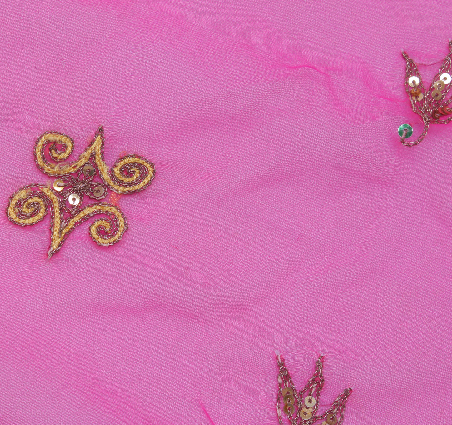 Sushila Vintage Pink Sari Remnant Scrap Blend Georgette Embroidered Craft Fabric