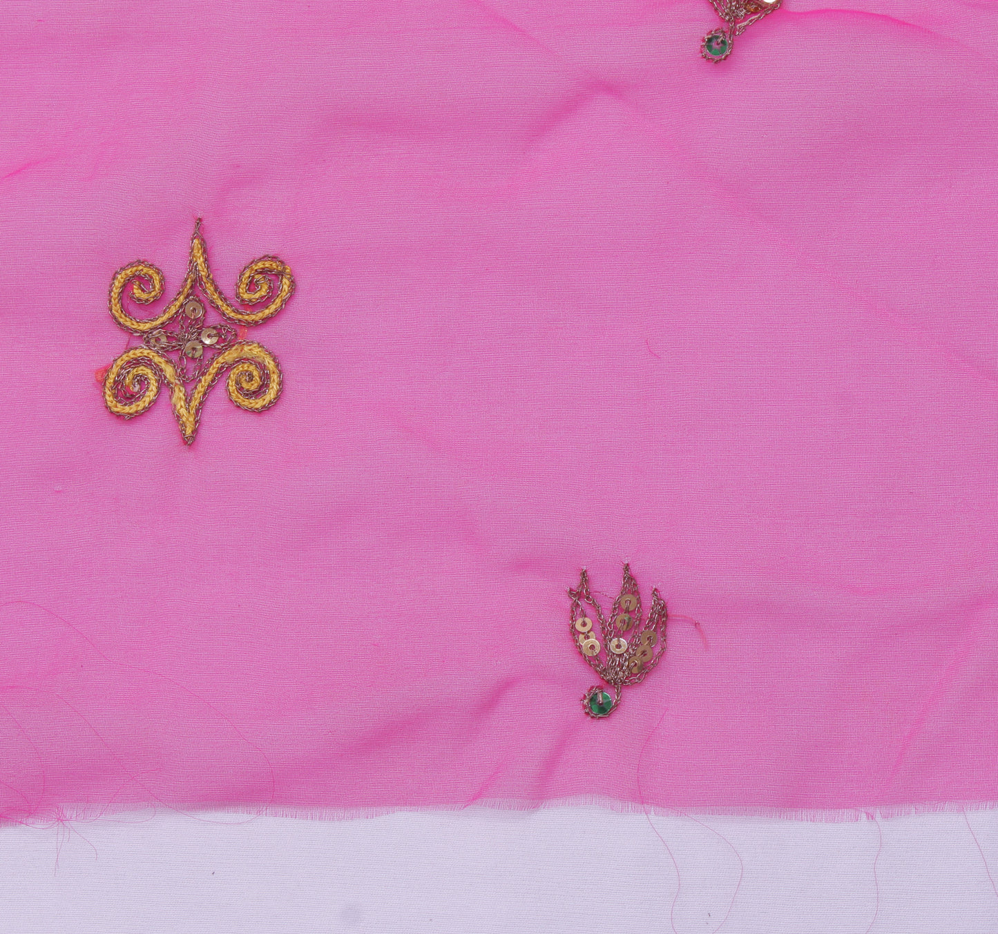 Sushila Vintage Pink Sari Remnant Scrap Blend Georgette Embroidered Craft Fabric
