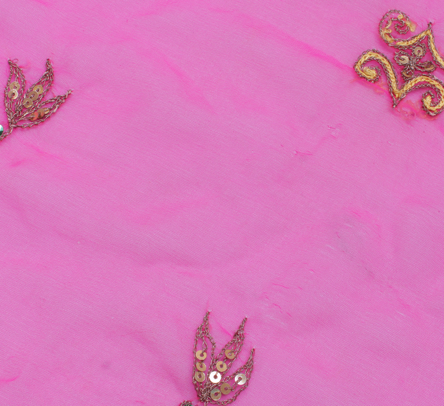 Sushila Vintage Pink Sari Remnant Scrap Blend Georgette Embroidered Craft Fabric