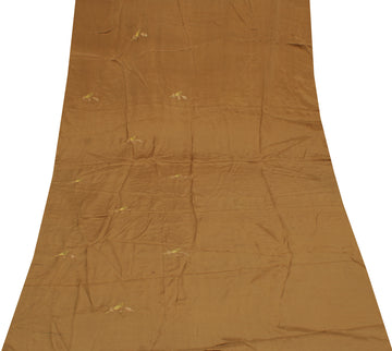Sushila Vintage Brown Sari Remnant Scrap Pure Crepe Embroidered Craft Fabric